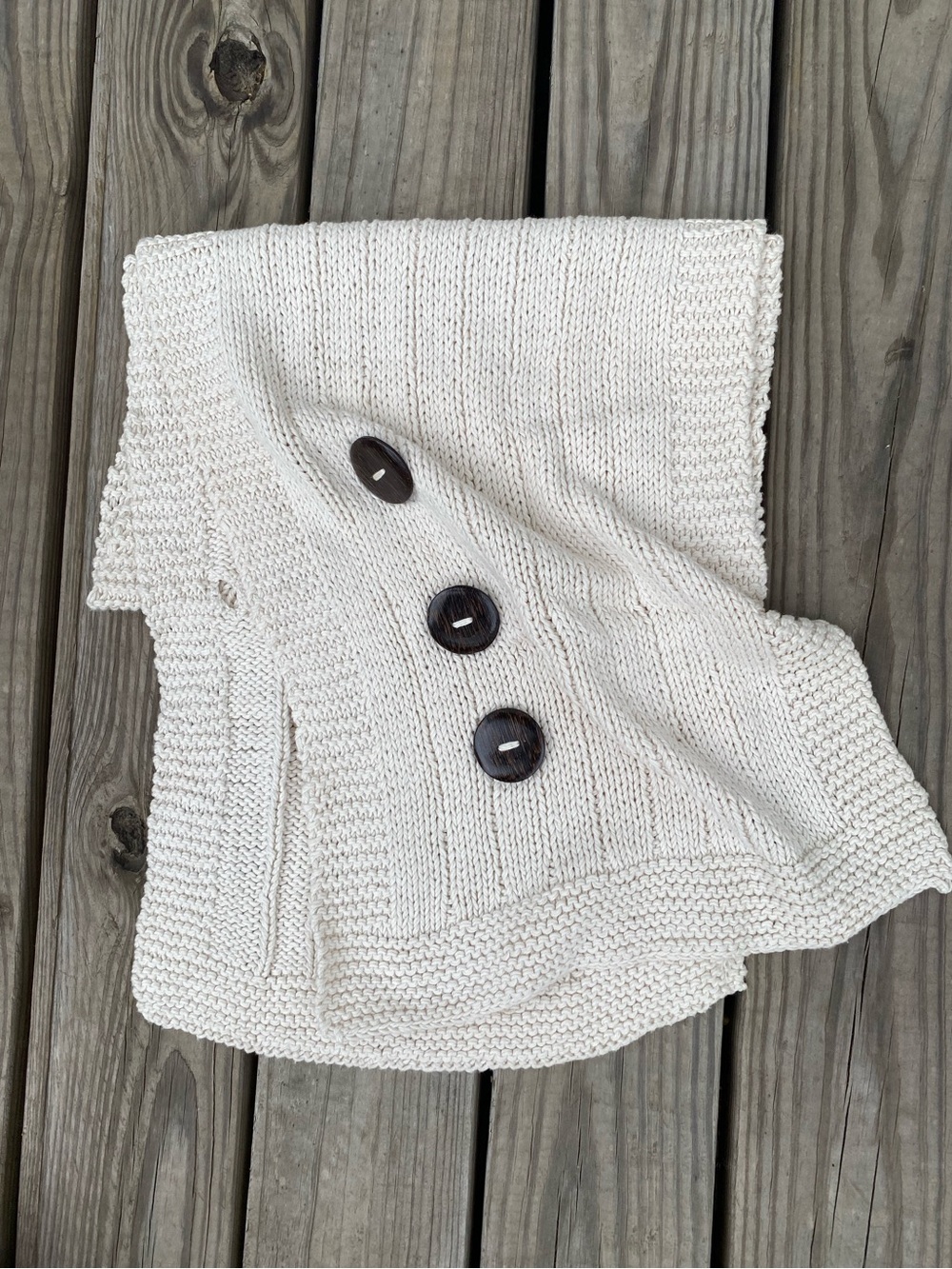 Pure Handknit Cream Knit Button-Accent Wrap Scarf/Wrap